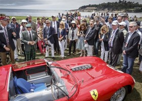 SIR-JACKIE-STEWART-AND-MEMBERS-OF-THE-JURY-INSPECT-THE-1967-FERRARI-256-GTB4-SCAGLIETTI-COUPE-rolex-tom-o-neal